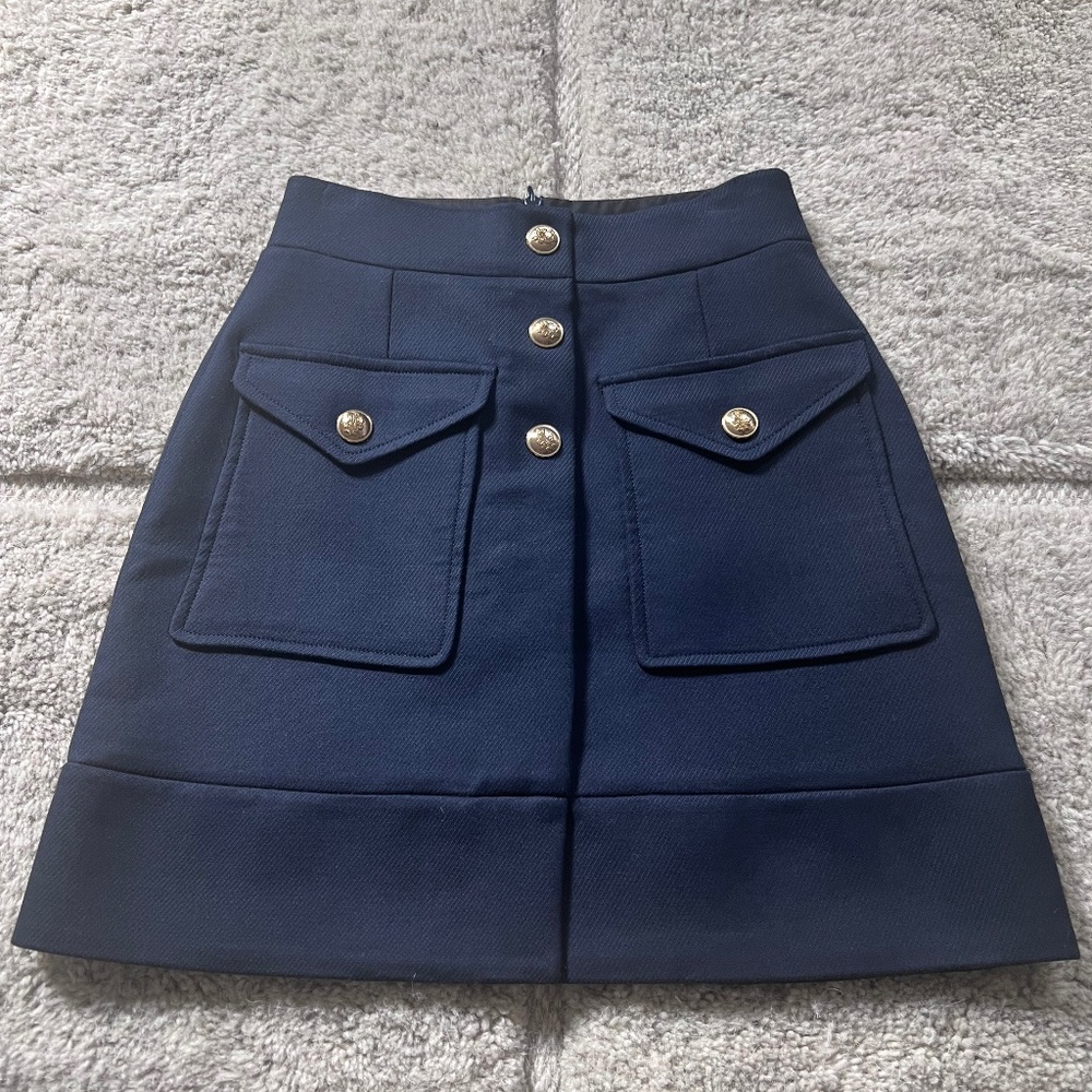 Navy Blue Maje Mini Skirt Size 34 Gold Buttons!